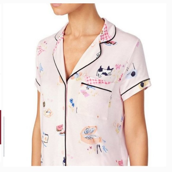 Kate Spade Picnic Printed Pink PJ Pajama Top S nwt - Picture 4 of 10